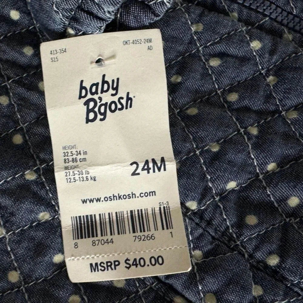 NEW OshKosh Baby B'gosh Quilted Polka Dot Jacket Toddler Girls Size 24 Months